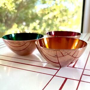 Vintage Enamel on Copper Bowls Set of 3 Scandinavian Modern